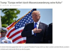 Trump: Europa verliert durch Massenzuwanderung seine Kultur !
