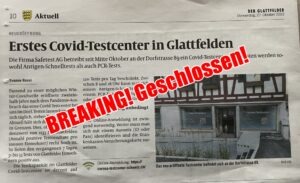 BREAKING! Covid-Testcenter in Glattfelden geschlossen!